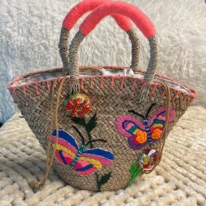 Woven Boho bag made in Indonesia with drawstring